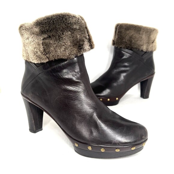 Stuart Weitzman Real Fur Trim Block Heel Boots Size 11 Brown - Picture 2 of 8